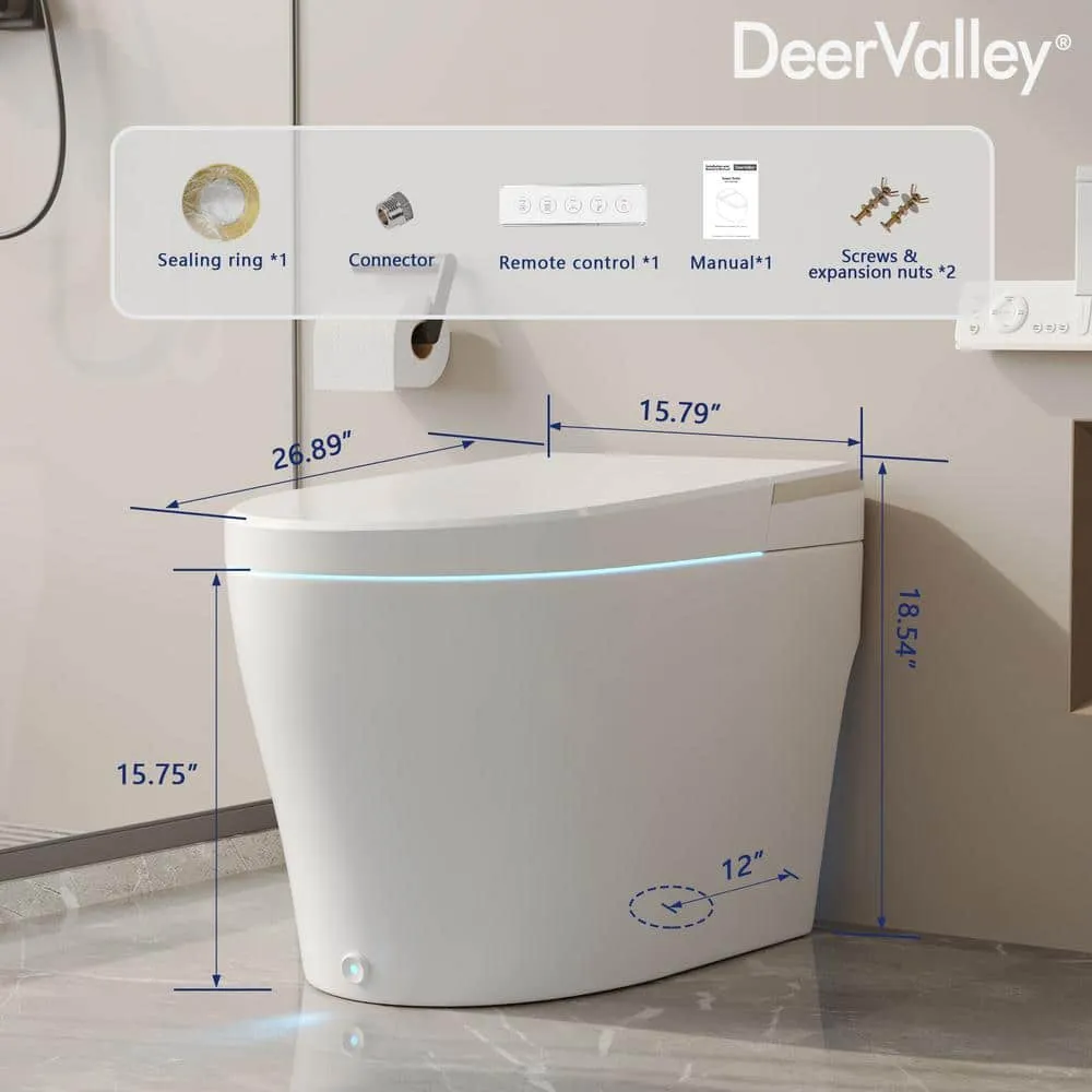 DEERVALLEY Elongated Smart Toilet Bidet with Remote and Heated Seat - White, photo 3 of 10
