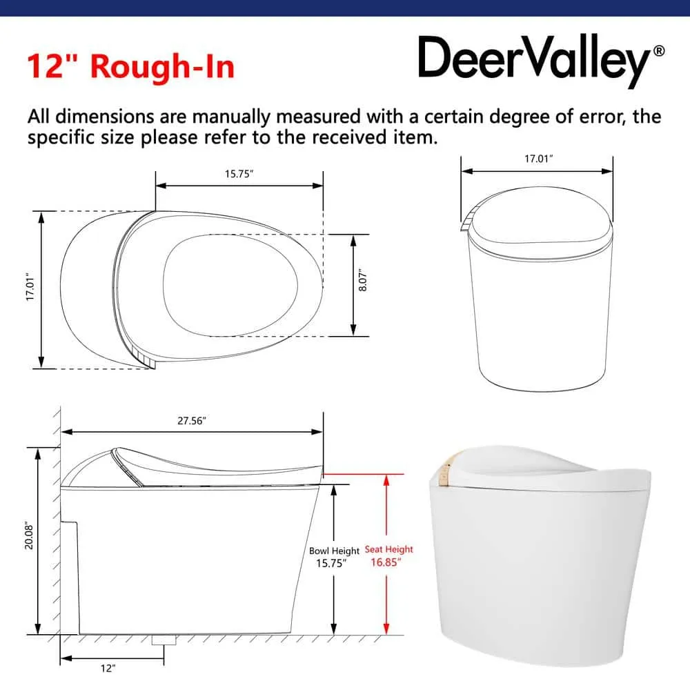 DEERVALLEY Tankless Smart Toilet Bidet with Auto Flush and Warm Water Dryer, photo 3 of 10