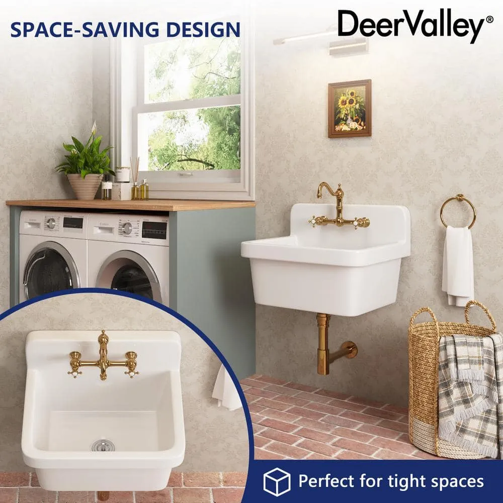 DEERVALLEY 10 Gallon Ceramic Wall Mount Laundry Utility Sink with Basket Strainer, photo 5 of 10