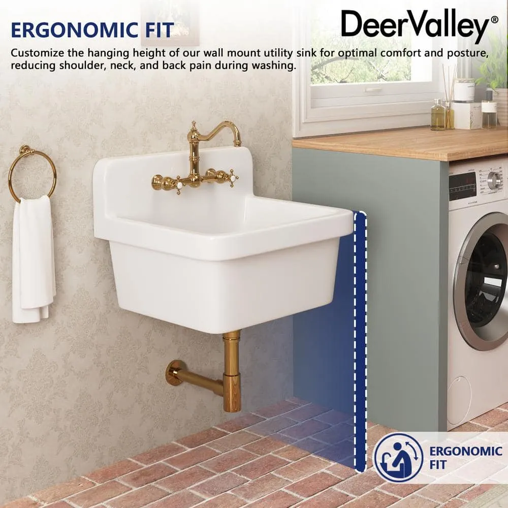DEERVALLEY 10 Gallon Ceramic Wall Mount Laundry Utility Sink with Basket Strainer, photo 10 of 10