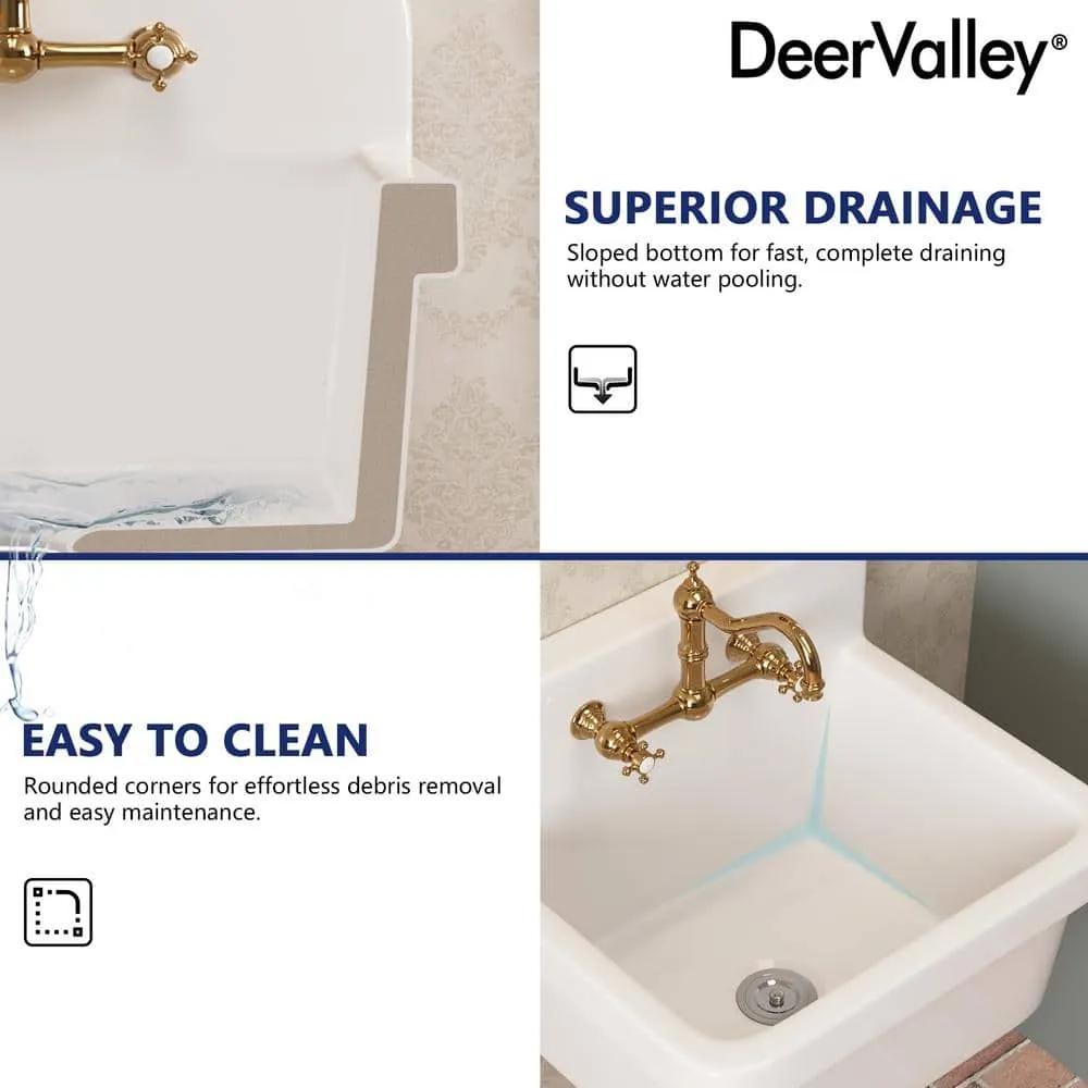 DEERVALLEY 10 Gallon Ceramic Wall Mount Laundry Utility Sink with Basket Strainer, photo 9 of 10