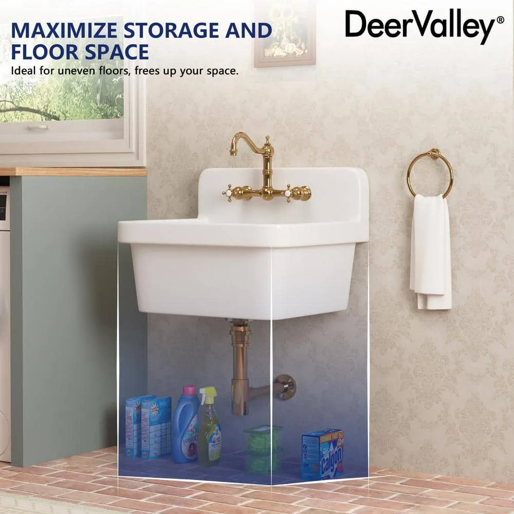 DEERVALLEY 10 Gallon Ceramic Wall Mount Laundry Utility Sink with Basket Strainer, photo 7 of 10