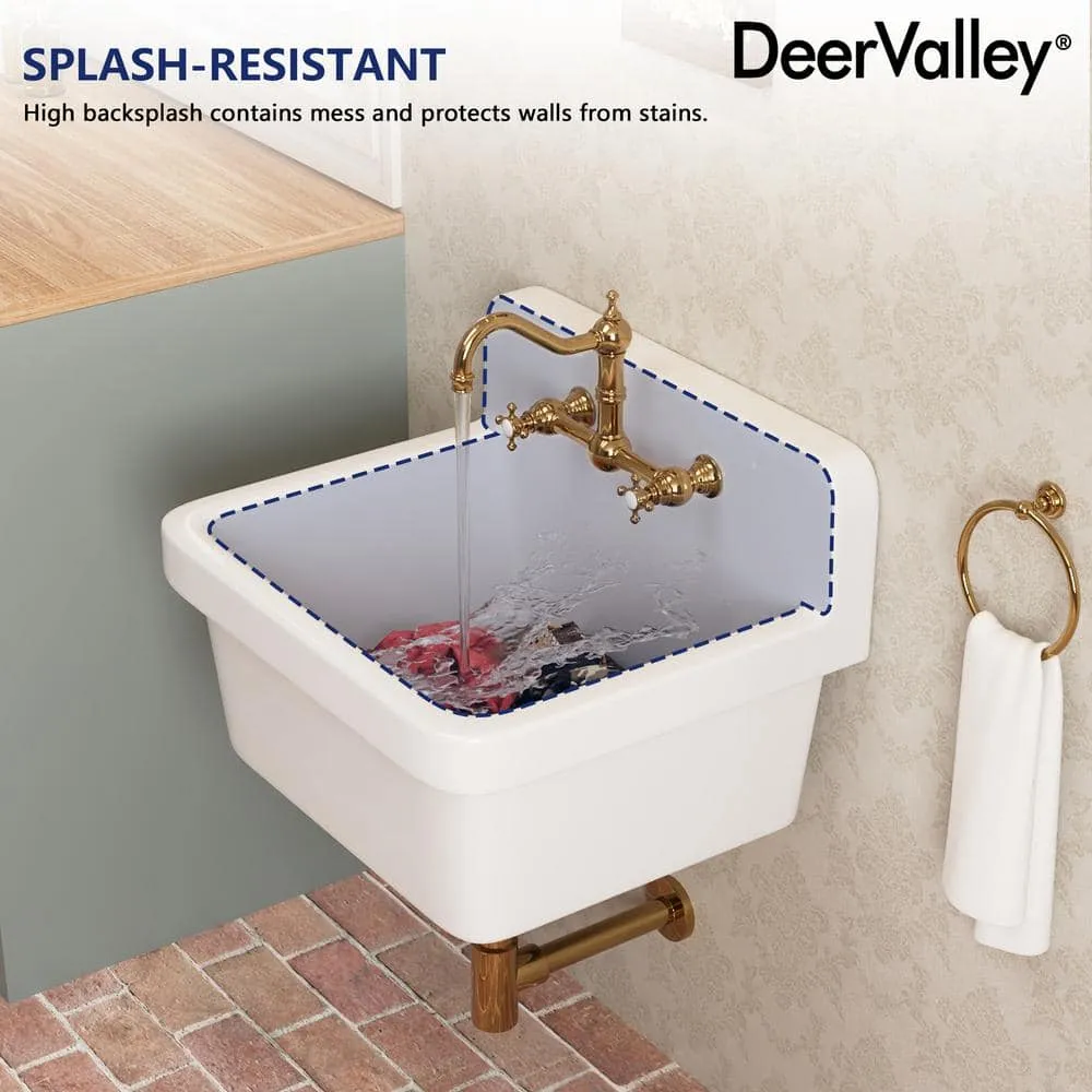 DEERVALLEY 10 Gallon Ceramic Wall Mount Laundry Utility Sink with Basket Strainer, photo 4 of 10