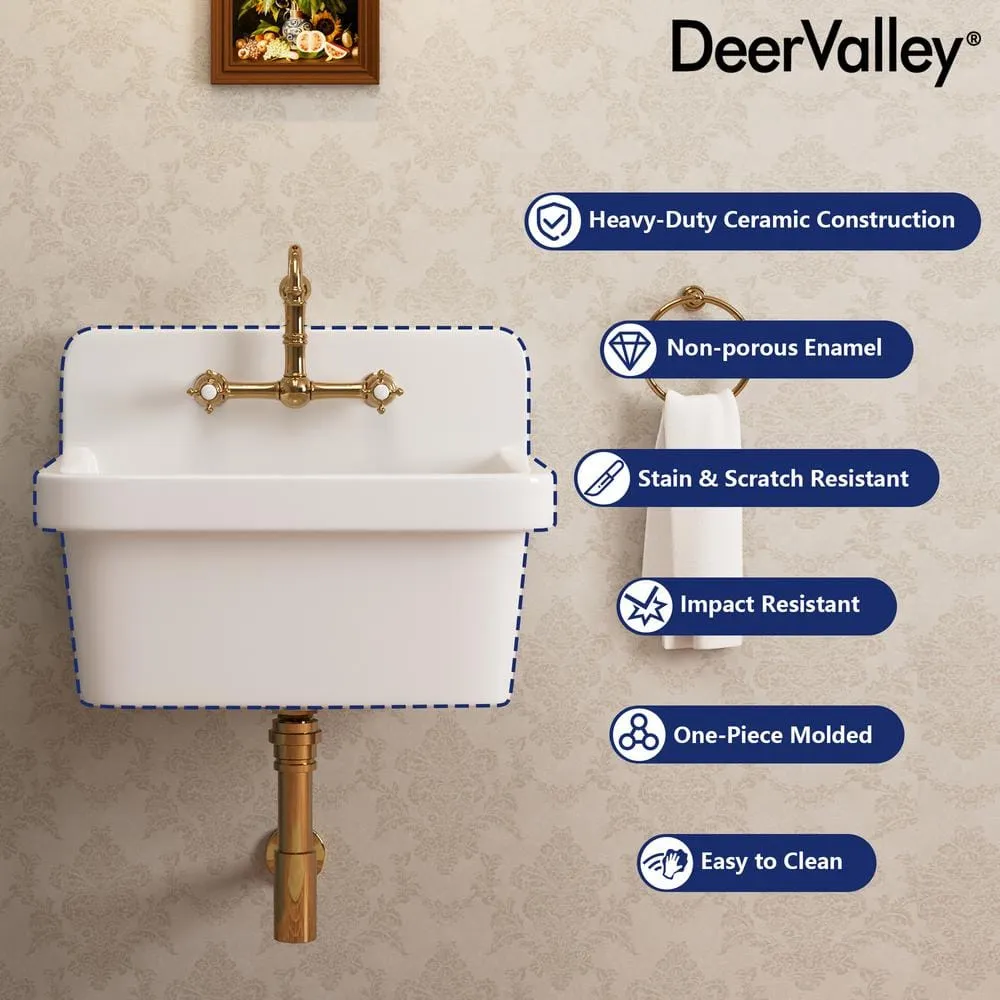 DEERVALLEY 10 Gallon Ceramic Wall Mount Laundry Utility Sink with Basket Strainer, photo 8 of 10