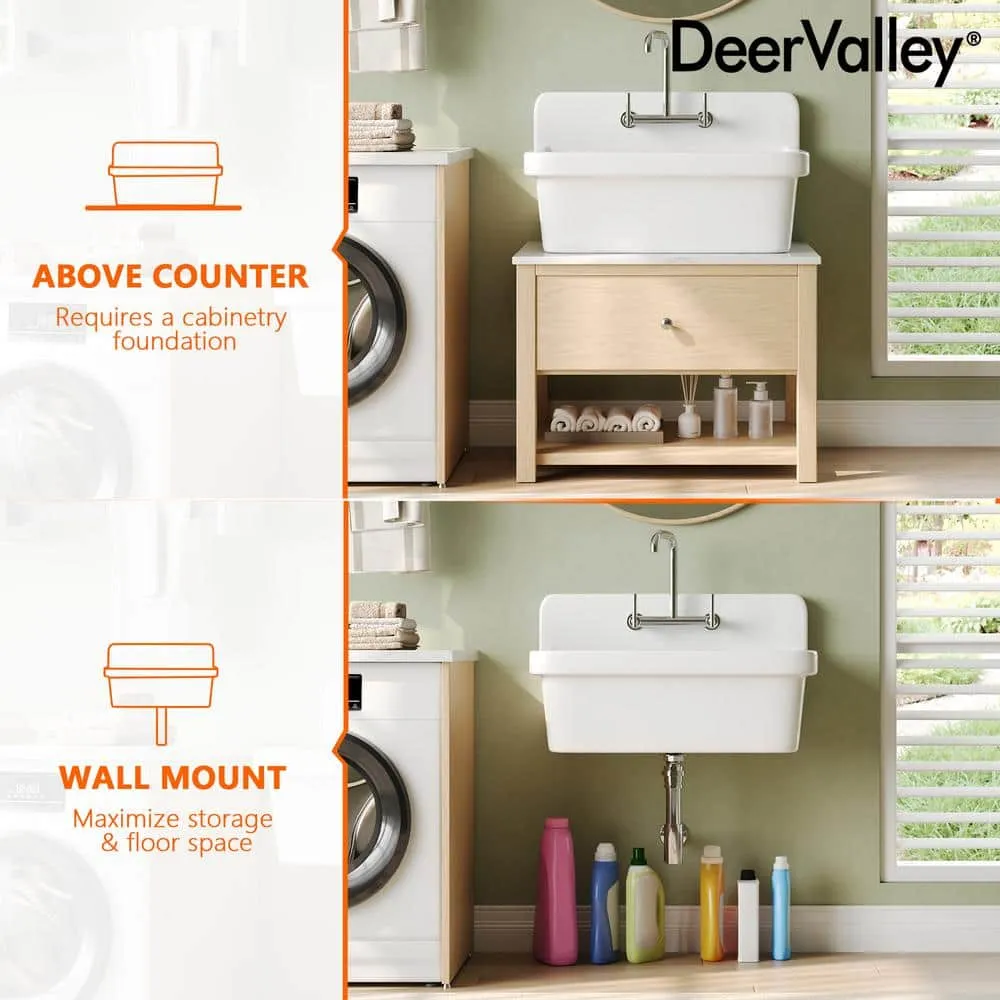 DEERVALLEY 30 in. Wall Mount Laundry/Utility Sink, White Single Bowl, photo 7 of 10