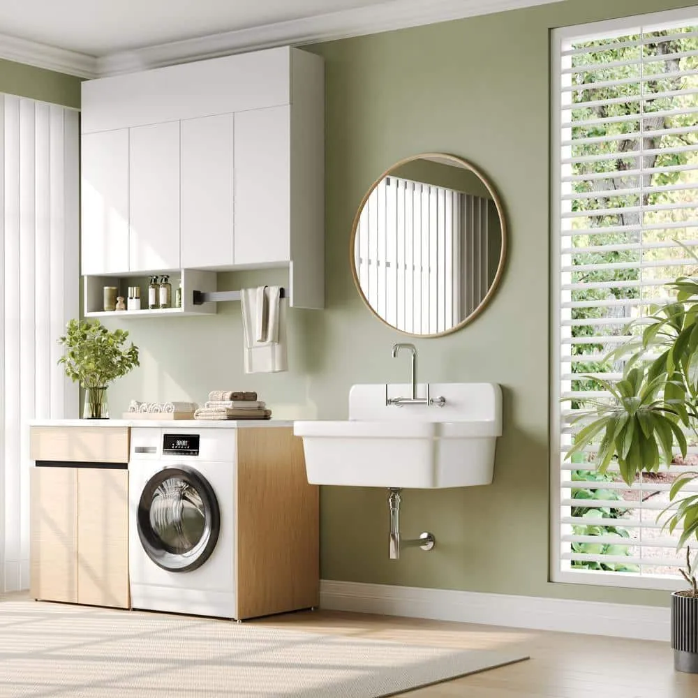 DEERVALLEY 30 in. Wall Mount Laundry/Utility Sink, White Single Bowl, photo 2 of 10