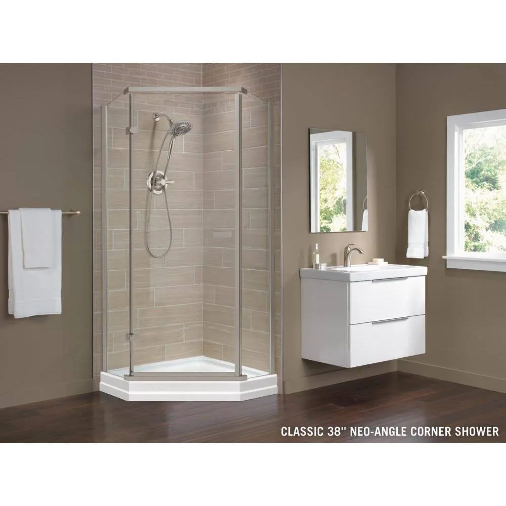 Delta 38 in. x 72 in. Semi-Frameless Pivot Door in Stainless with 38 in. x 38 in. Neo Angle Corner Shower Base in White, photo 6 of 6