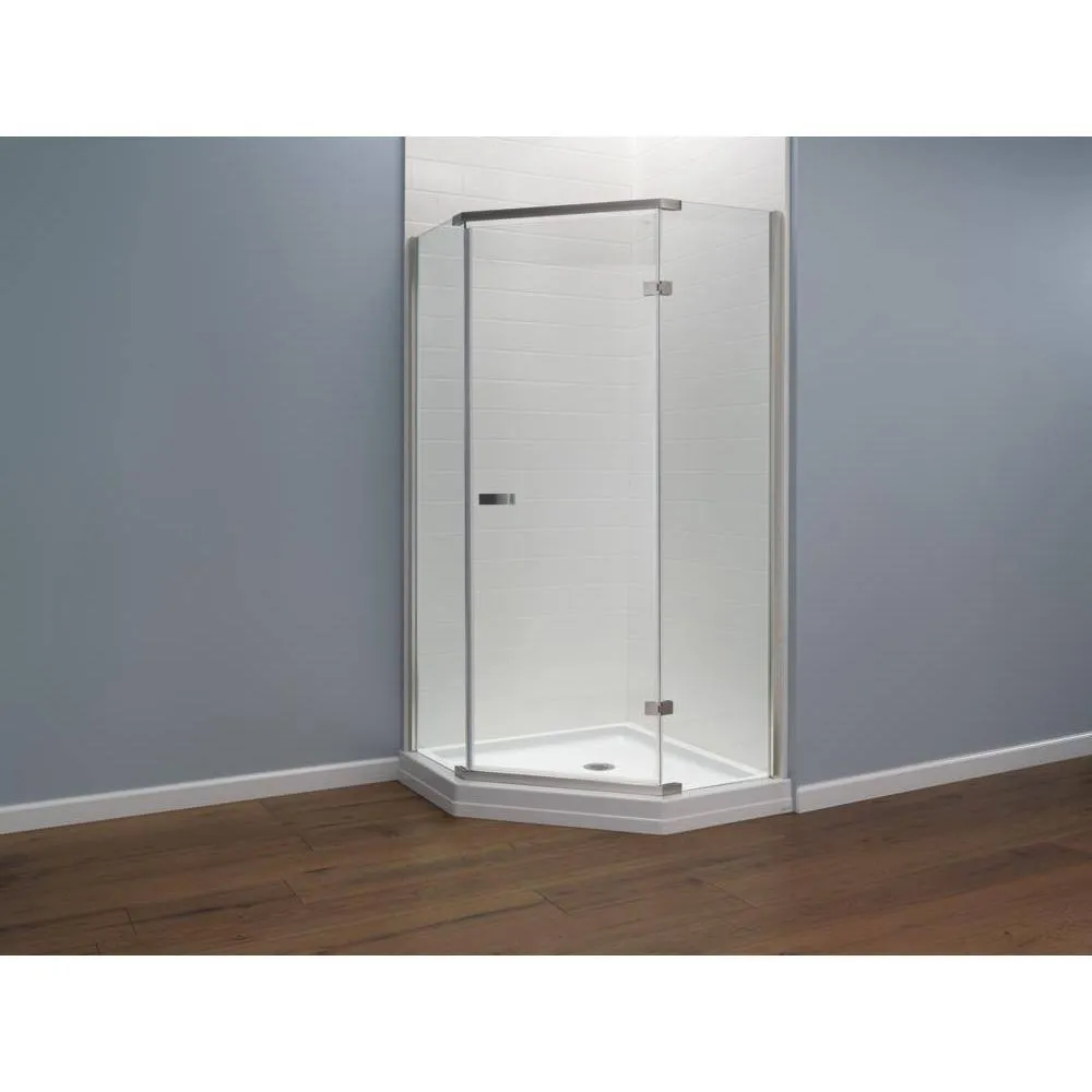 Delta 38 in. x 72 in. Semi-Frameless Pivot Door in Stainless with 38 in. x 38 in. Neo Angle Corner Shower Base in White, photo 3 of 6