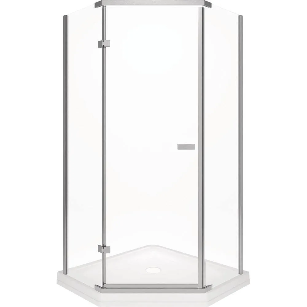 Delta 38 in. x 72 in. Semi-Frameless Pivot Door in Stainless with 38 in. x 38 in. Neo Angle Corner Shower Base in White, photo 2 of 6