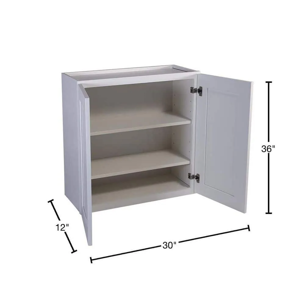 Design House Brookings Shaker 30in.W x 12in.D x 36in.H Solid Wood Assembled Wall Kitchen Cabinet in Painted White w\ Soft Close Doors, photo 3 of 14
