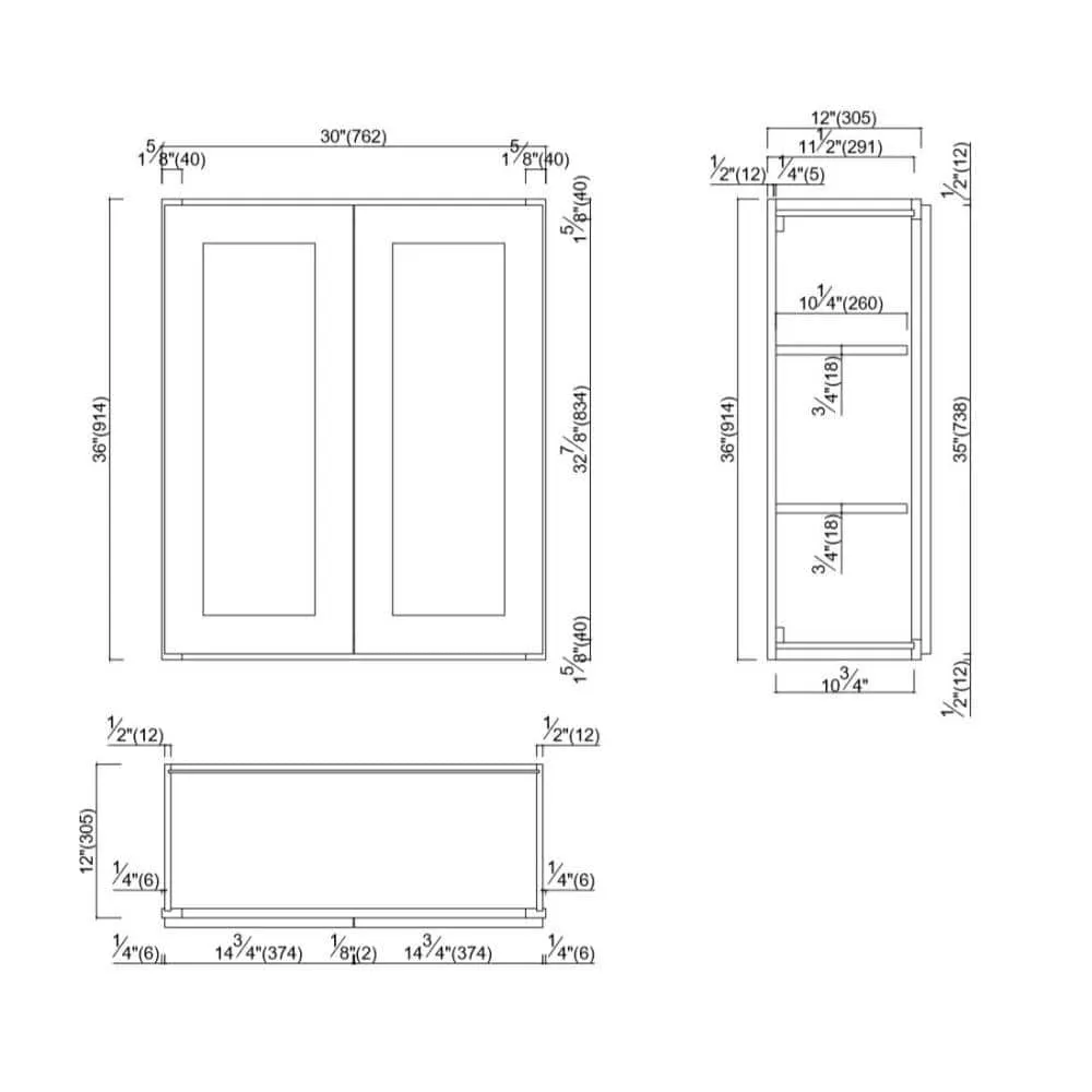Design House Brookings Shaker 30in.W x 12in.D x 36in.H Solid Wood Assembled Wall Kitchen Cabinet in Painted White w\ Soft Close Doors, photo 11 of 14
