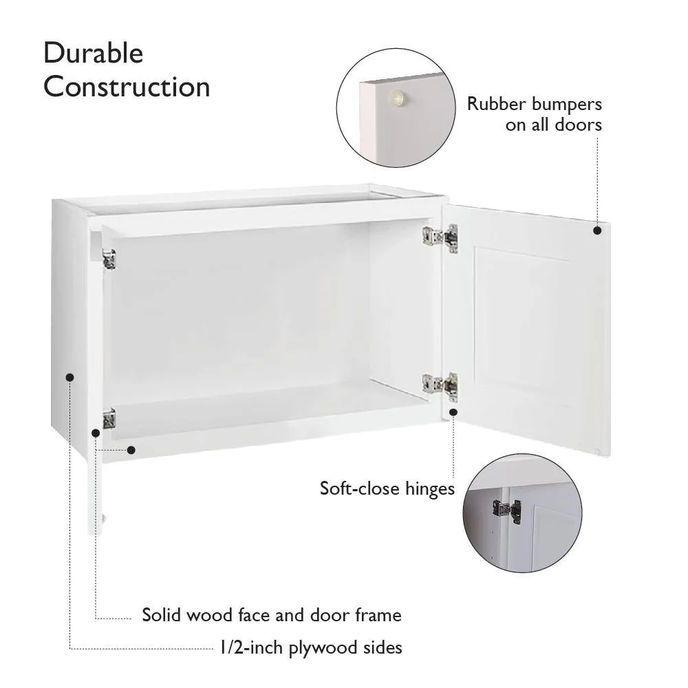 Design House Brookings Plywood Assembled Shaker 36x21x12 in. 2-Door Bridge Wall Kitchen Cabinet in White, photo 8 of 15