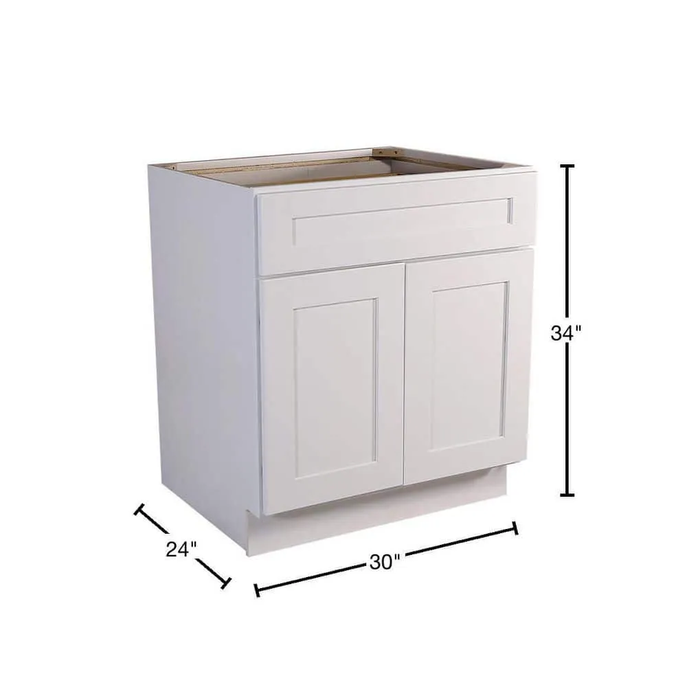 Design House Brookings Solid Wood Assembled Shaker 30 in. x 34.5 in. x 24 in. 2 Door 1 Drawer Base Kitchen Cabinet B30 in White, photo 3 of 15