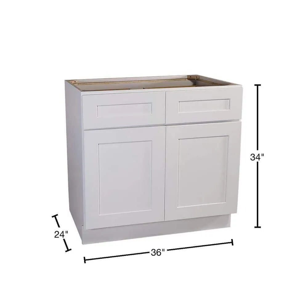 Design House Brookings Solid Wood Assembled Shaker 36 in. x 34.5 in. x 24 in. 2 Door 2 Drawer Base Kitchen Cabinet B36 in White, photo 3 of 15