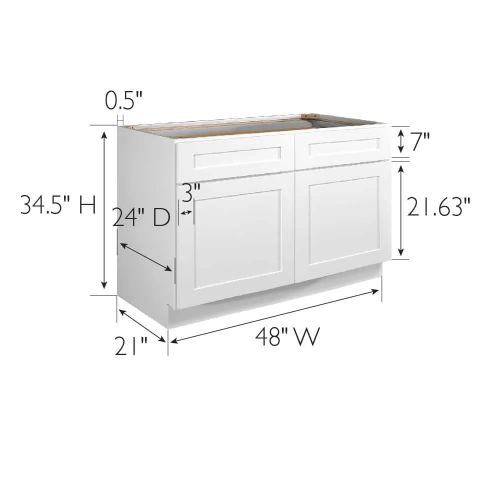 Design House Brookings Solid Wood Assembled Shaker 48 in. x 34.5 in. x 24 in. 2 Door 2 Drawer Base Kitchen Cabinet B48 in White, photo 9 of 15