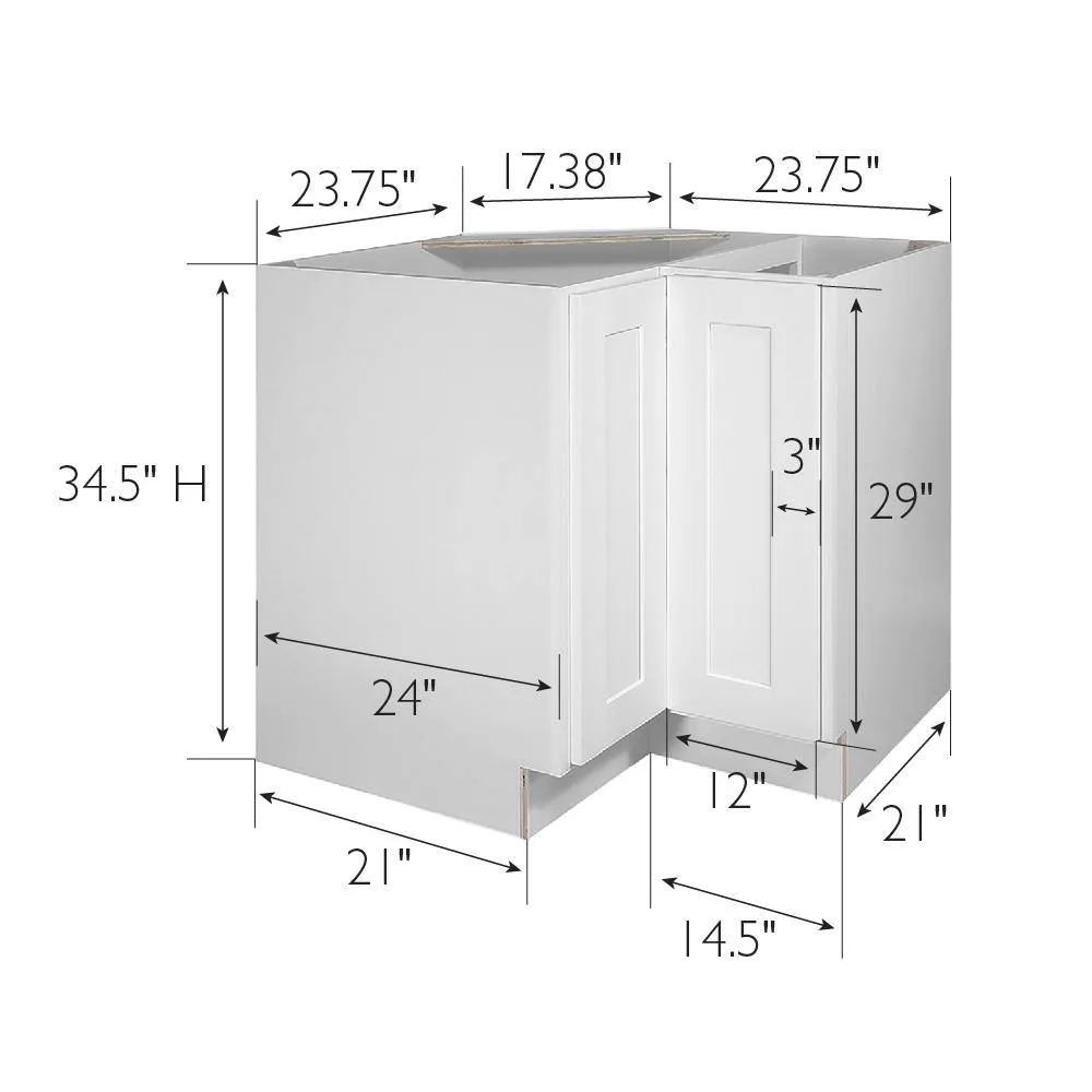 Design House Brookings Solid Wood Assembled Shaker 36 in. x 34.5 in. x 24 in. 2 Door Lazy Susan Corner Kitchen Cabinet LS36 in White, photo 7 of 14
