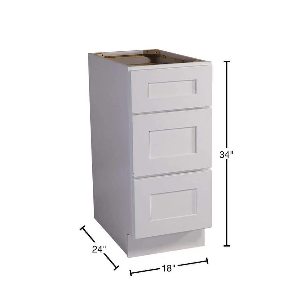 Design House Brookings Solid Wood Assembled Shaker 18 in. x 34.5 in. x 24 in. 3 Drawer Base Kitchen Cabinet 3DB18 in White, photo 3 of 15