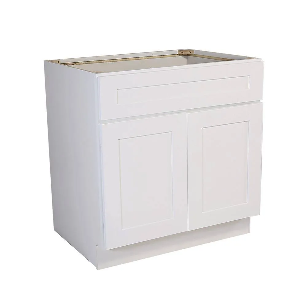 Design House Brookings Solid Wood Assembled Shaker 30 in. x 34.5 in. x 24 in. 2 Door Sink Base Kitchen Cabinet SB30 in White, photo 5 of 14