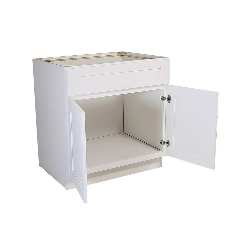 Design House Brookings Solid Wood Assembled Shaker 30 in. x 34.5 in. x 24 in. 2 Door Sink Base Kitchen Cabinet SB30 in White, photo 7 of 14