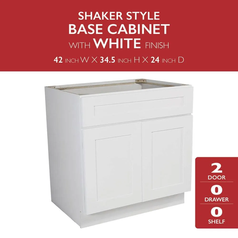 Design House Brookings Solid Wood Assembled Shaker 42 in. x 34.5 in. x 24 in. 2 Door Sink Base Kitchen Cabinet SB42 in White, photo 2 of 15