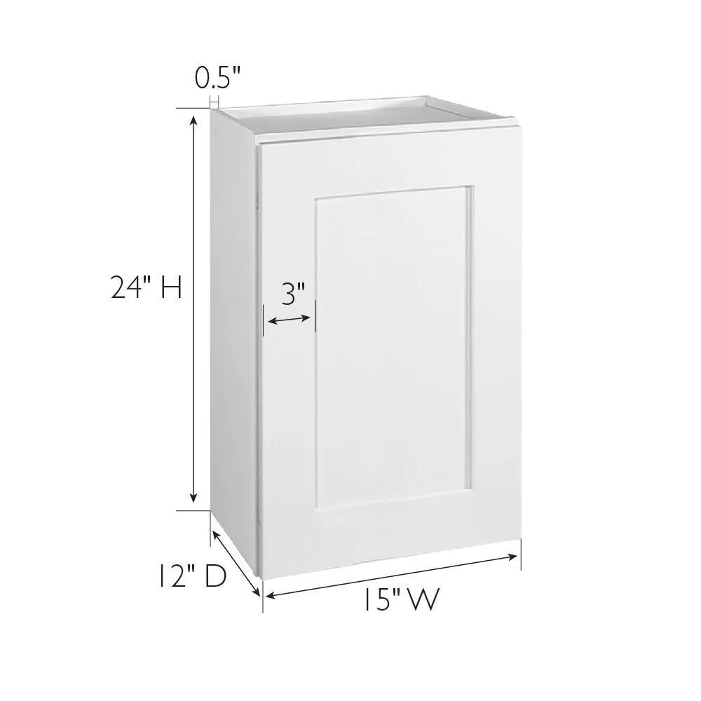 Design House Brookings Solid Wood Assembled Shaker 15 in. x 24 in. x 12 in. 1 Door Wall Kitchen Cabinet W1524 in White, photo 9 of 15