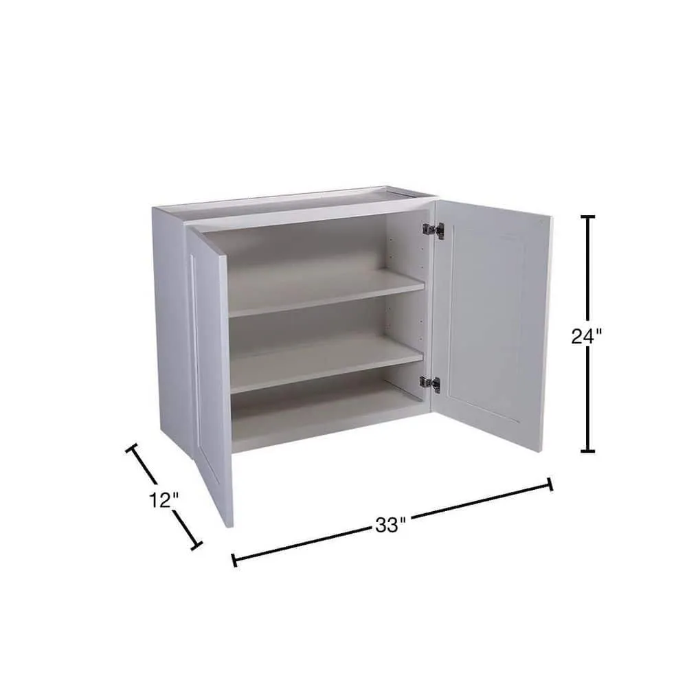 Design House Brookings Solid Wood Assembled Shaker 33 in. x 24 in. x 12 in. 2 Door Wall Kitchen Cabinet W3324 in White, photo 3 of 14