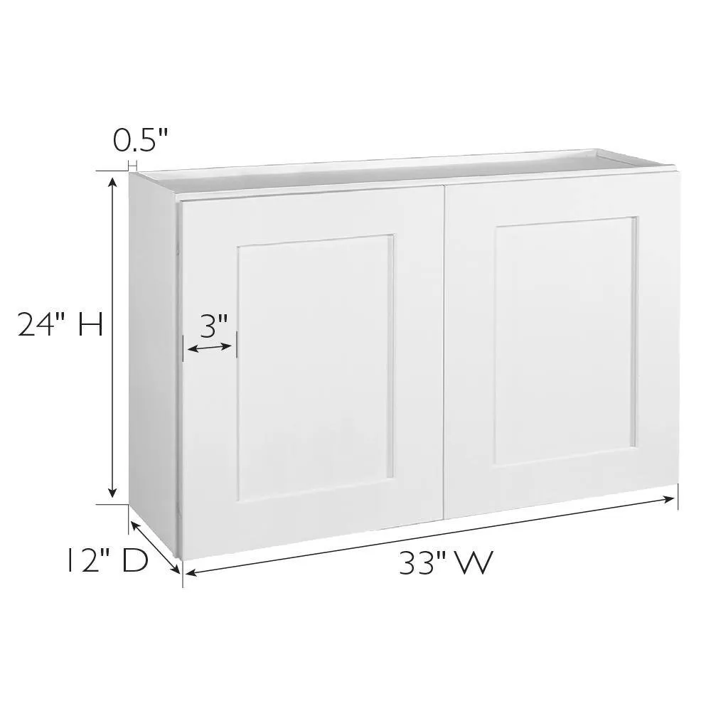 Design House Brookings Solid Wood Assembled Shaker 33 in. x 24 in. x 12 in. 2 Door Wall Kitchen Cabinet W3324 in White, photo 8 of 14