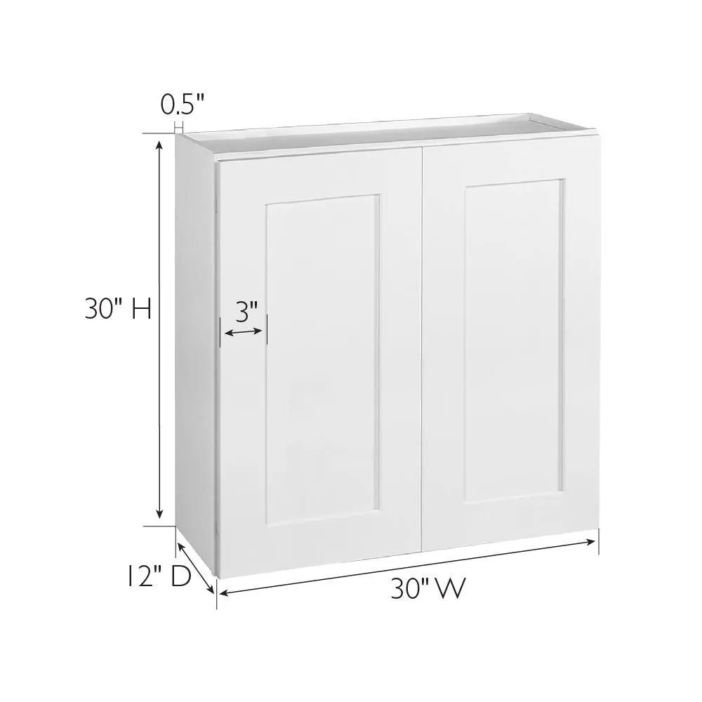 Design House Brookings Solid Wood Assembled Shaker 30 in. x 30 in. x 12 in. 2 Door Wall Kitchen Cabinet W3030 in White, photo 9 of 15