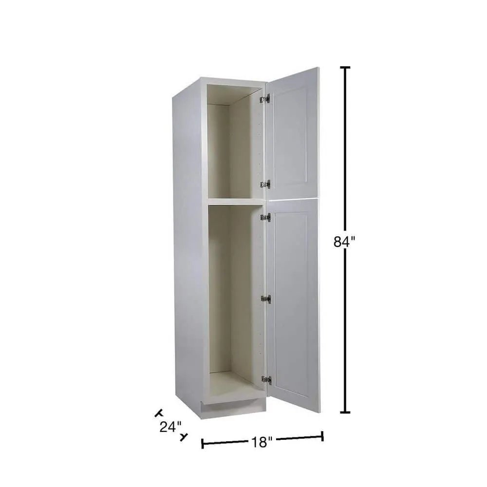 Design House Brookings Solid Wood Assembled Shaker 18 in. x 84 in. x 24 in. 2 Door Pantry/Utility Kitchen Cabinet UC1884 in White, photo 3 of 15