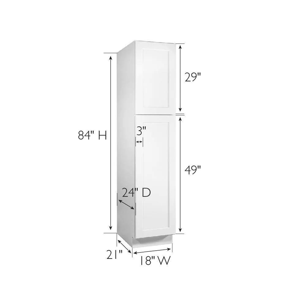 Design House Brookings Solid Wood Assembled Shaker 18 in. x 84 in. x 24 in. 2 Door Pantry/Utility Kitchen Cabinet UC1884 in White, photo 8 of 15
