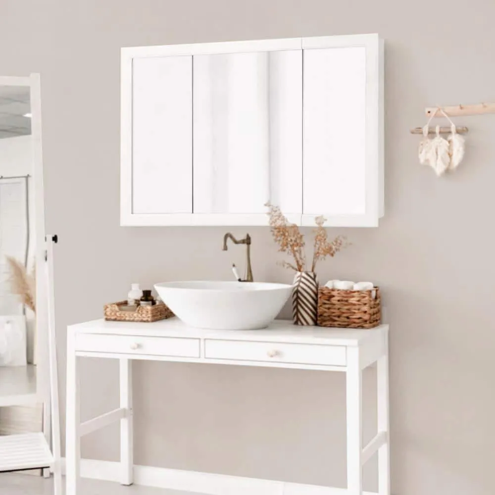 Design House Concord 48 in. W x 30 in. H Surface Mount Tri-View White Gloss Medicine Cabinet with Mirror, photo 14 of 15
