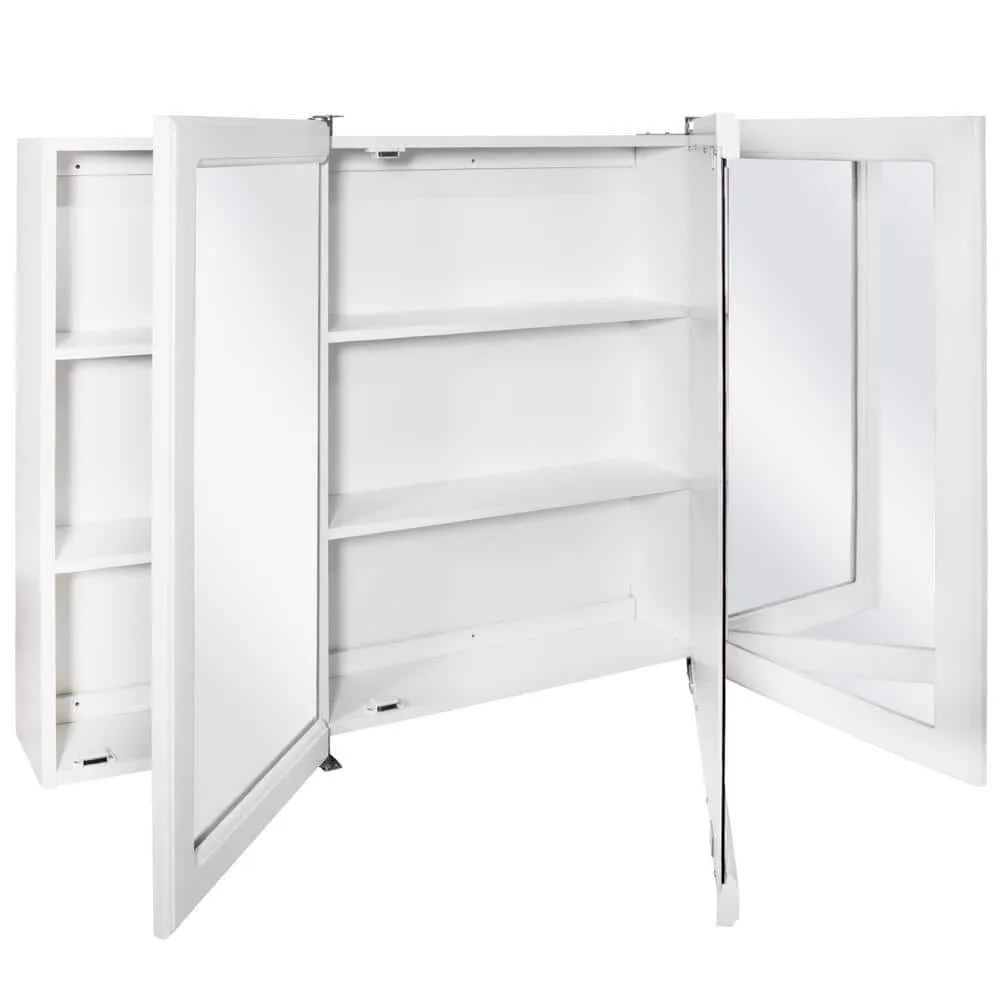 Design House Concord 48 in. W x 30 in. H Surface Mount Tri-View White Gloss Medicine Cabinet with Mirror, photo 7 of 15