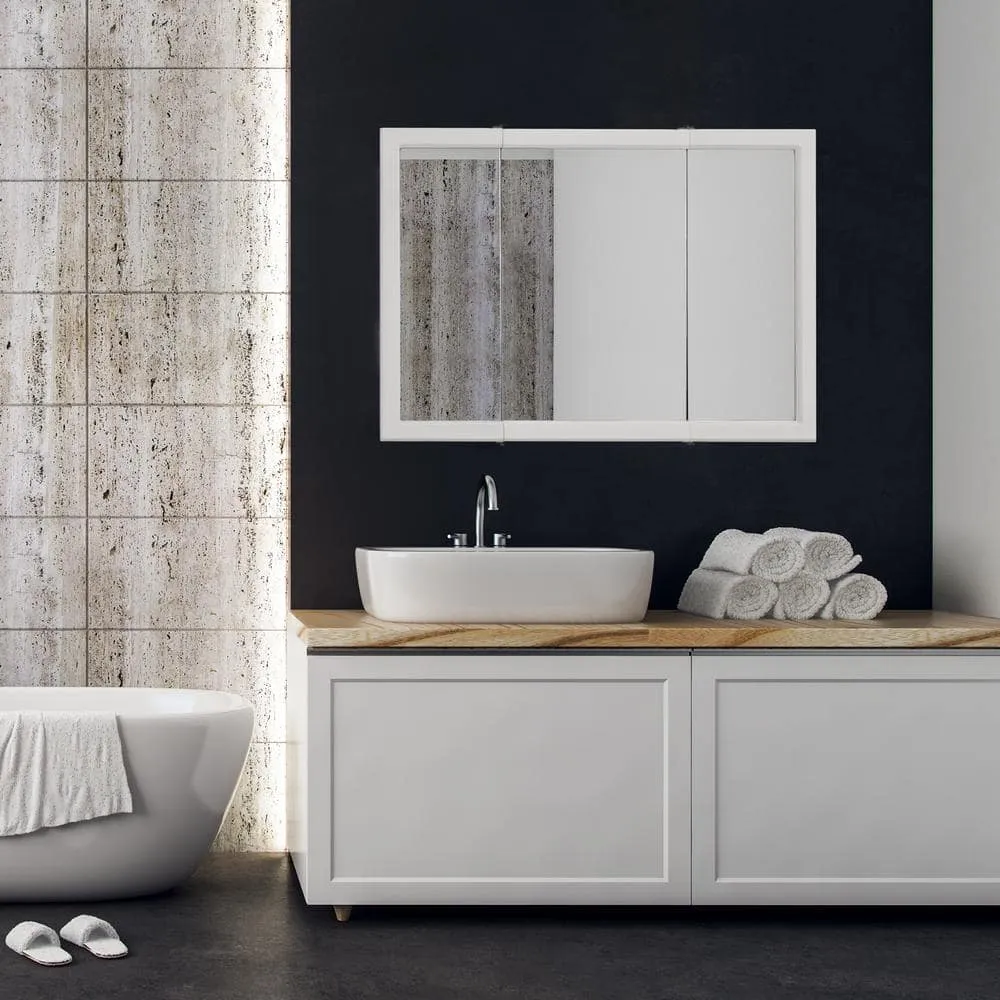 Design House Concord 48 in. W x 30 in. H Surface Mount Tri-View White Gloss Medicine Cabinet with Mirror, photo 13 of 15