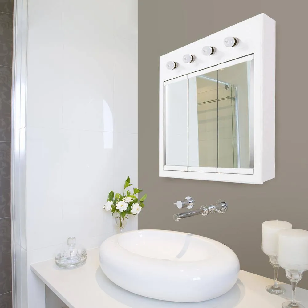 Design House Concord 30 in. x 30 in. Surface-Mount 4-Light Tri-View Medicine Cabinet in White Gloss, photo 10 of 10