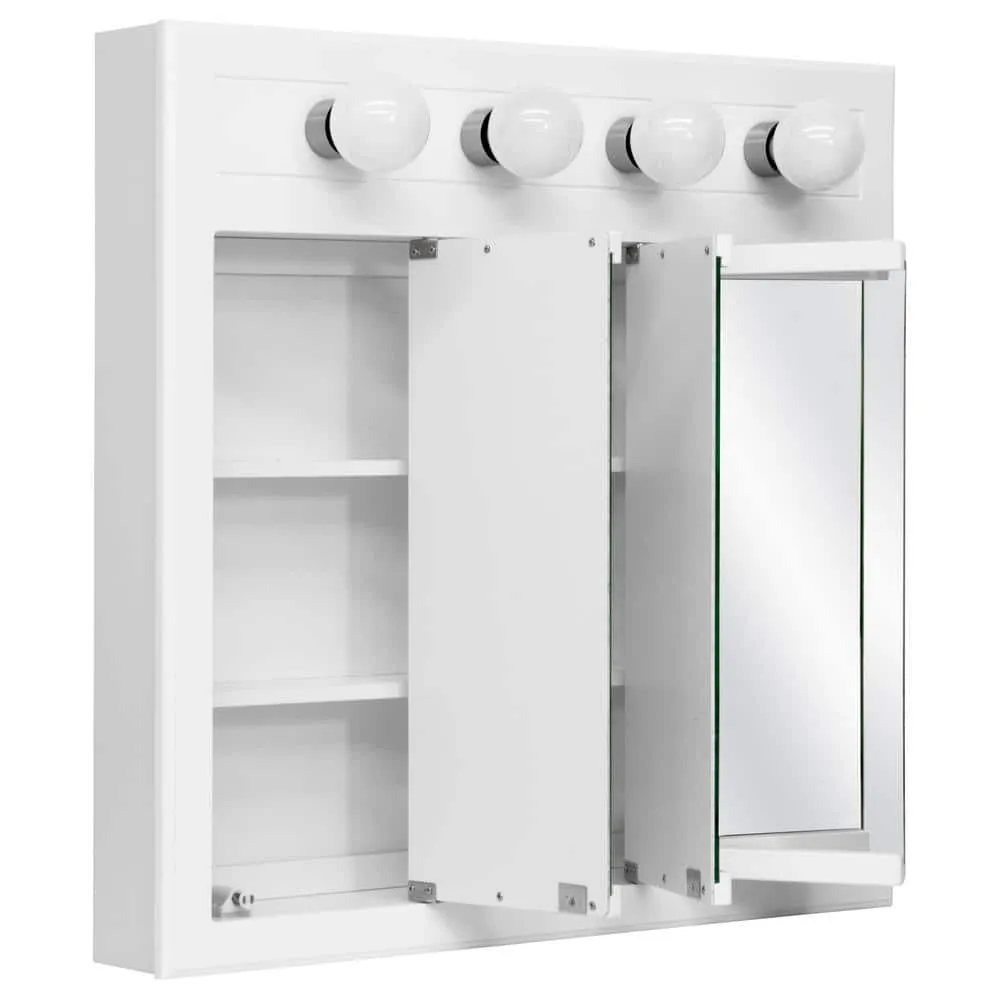 Design House Concord 30 in. x 30 in. Surface-Mount 4-Light Tri-View Medicine Cabinet in White Gloss, photo 3 of 10