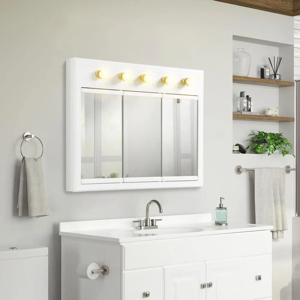 Design House Concord 36 in. W x 30 in. H x 5 in. D Framed 5-Light Tri-View Surface-Mount Bathroom Medicine Cabinet in White Gloss, photo 14 of 15
