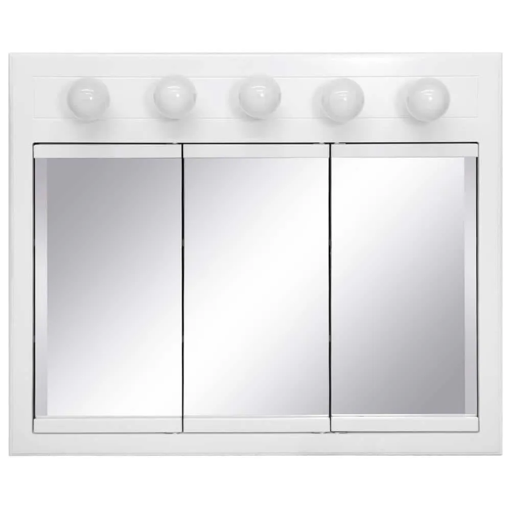 Design House Concord 36 in. W x 30 in. H x 5 in. D Framed 5-Light Tri-View Surface-Mount Bathroom Medicine Cabinet in White Gloss, photo 3 of 15