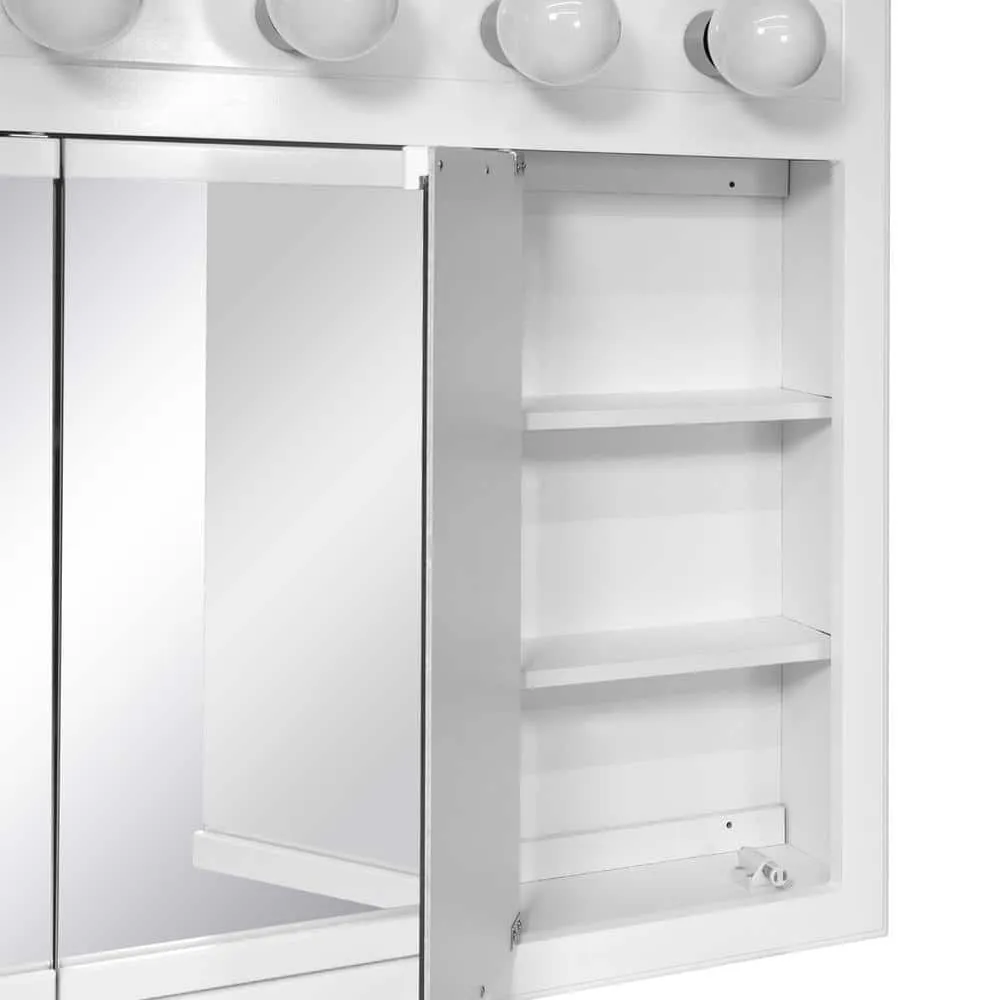 Design House Concord 36 in. W x 30 in. H x 5 in. D Framed 5-Light Tri-View Surface-Mount Bathroom Medicine Cabinet in White Gloss, photo 7 of 15