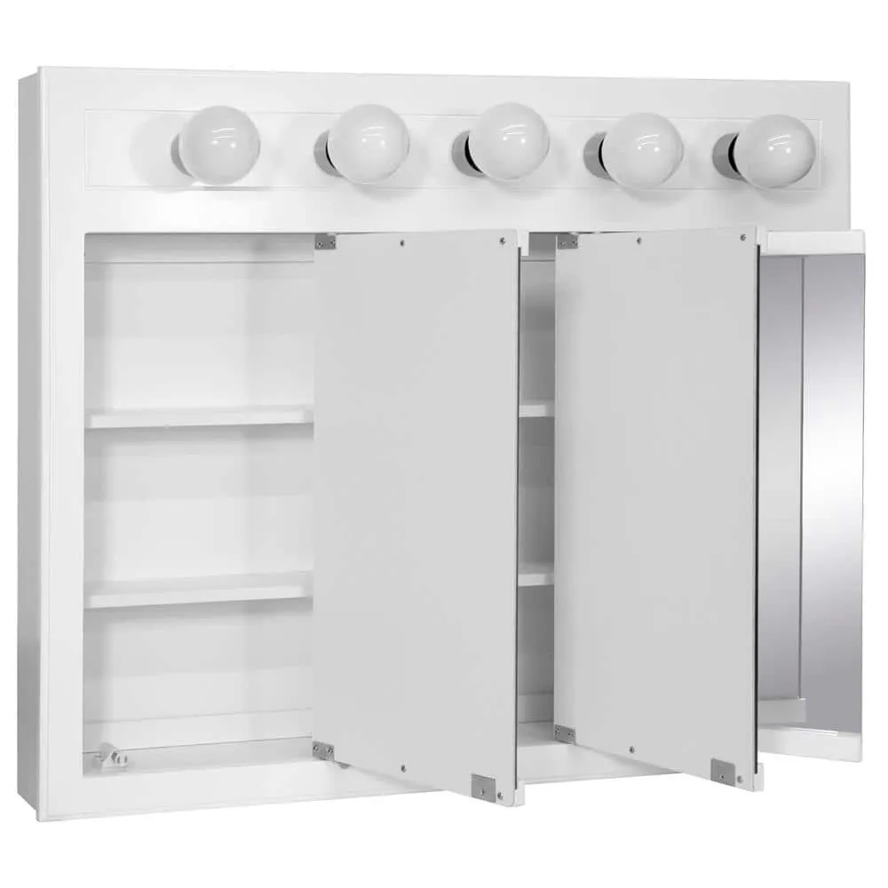 Design House Concord 36 in. W x 30 in. H x 5 in. D Framed 5-Light Tri-View Surface-Mount Bathroom Medicine Cabinet in White Gloss, photo 4 of 15