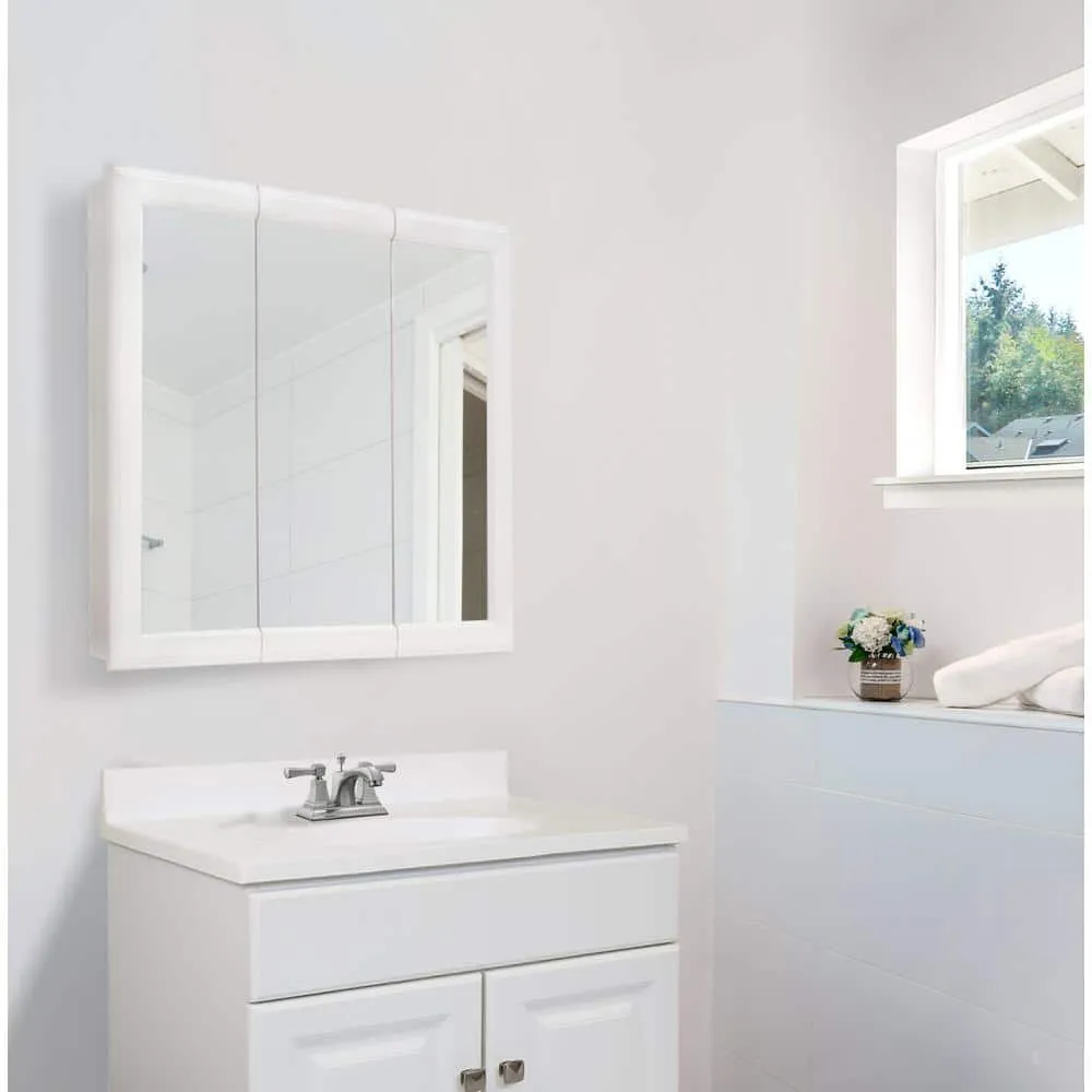Design House Classic 24 in. x 24 in. x 4-3/4 in. Surface-Mount Tri-View Bathroom Medicine Cabinet in White, photo 5 of 9