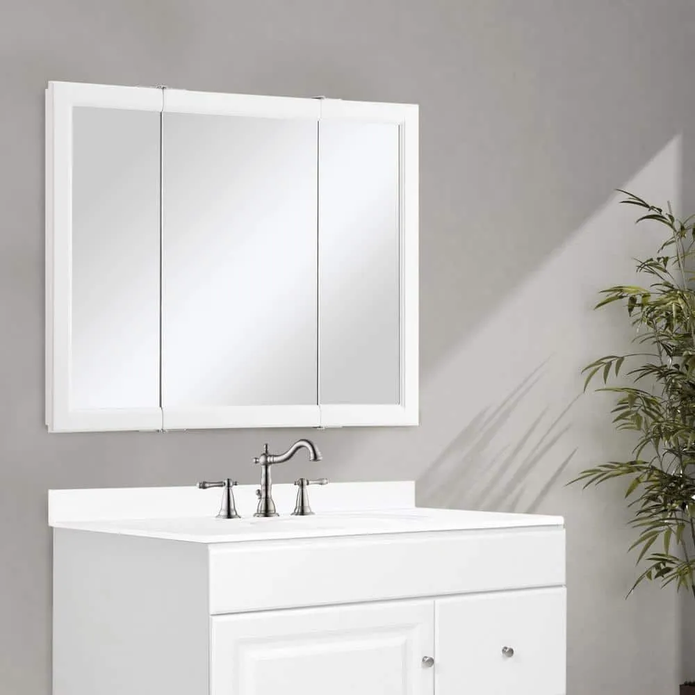 Design House Wyndham 36 in. W x 30 in. H x 4-3/4 in. D Framed Tri-View Surface-Mount Bathroom Medicine Cabinet in White Semi-Gloss, photo 3 of 11