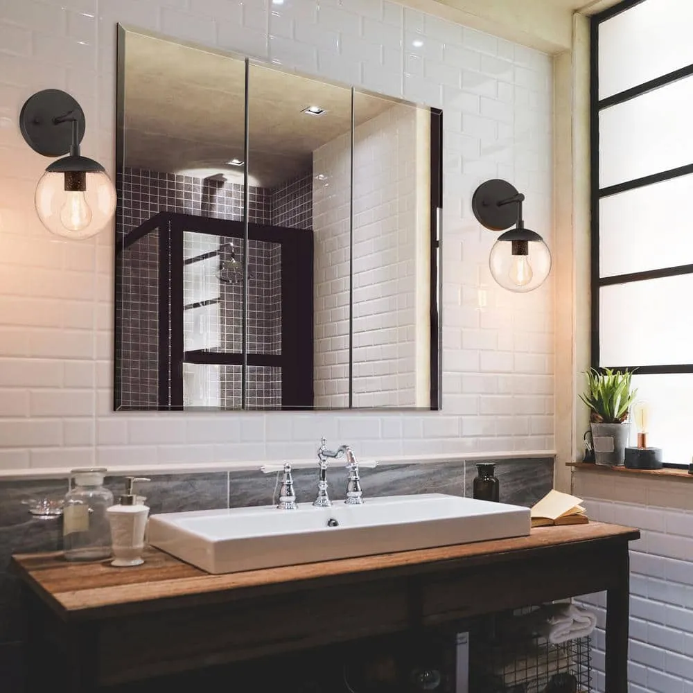 Design House Cyprus 30.4 in. W x 30.1 in. H Assembled Frameless Tri-View Recessed/Surface Mount Medicine Cabinet with Mirrors, photo 15 of 15