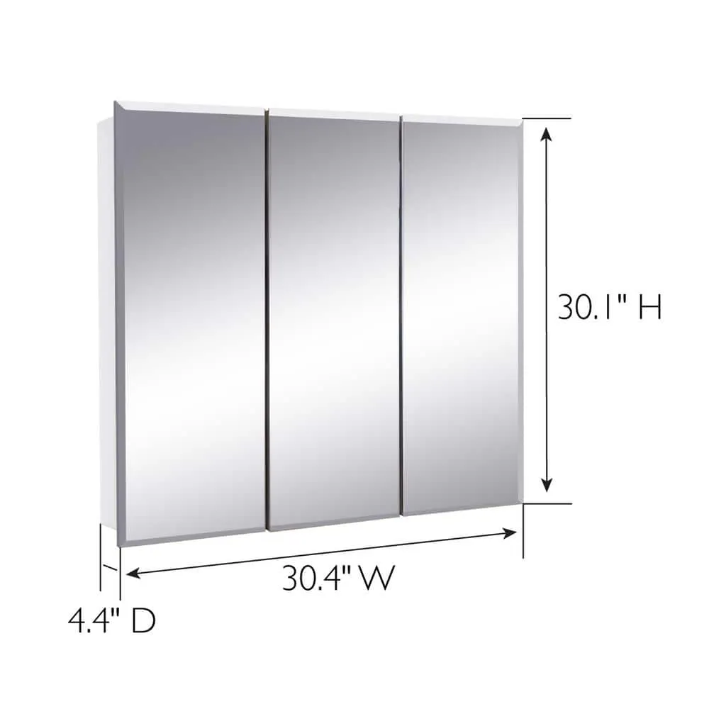 Design House Cyprus 30.4 in. W x 30.1 in. H Assembled Frameless Tri-View Recessed/Surface Mount Medicine Cabinet with Mirrors, photo 2 of 15