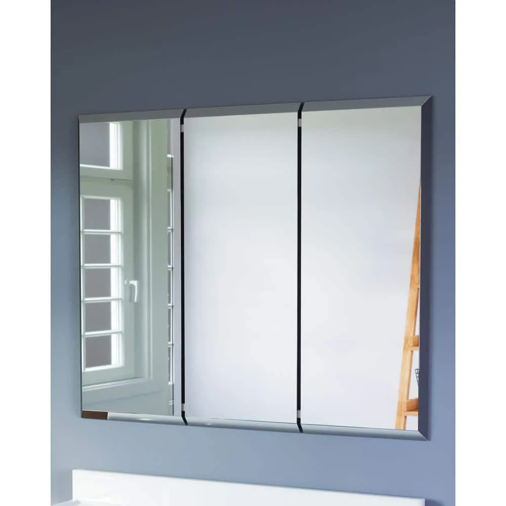 Design House Cyprus 36.3 in. x 30.1 in. Assembled Frameless Tri-View Recessed/Surface Mount Bathroom Medicine Cabinet with Mirrors, photo 6 of 14