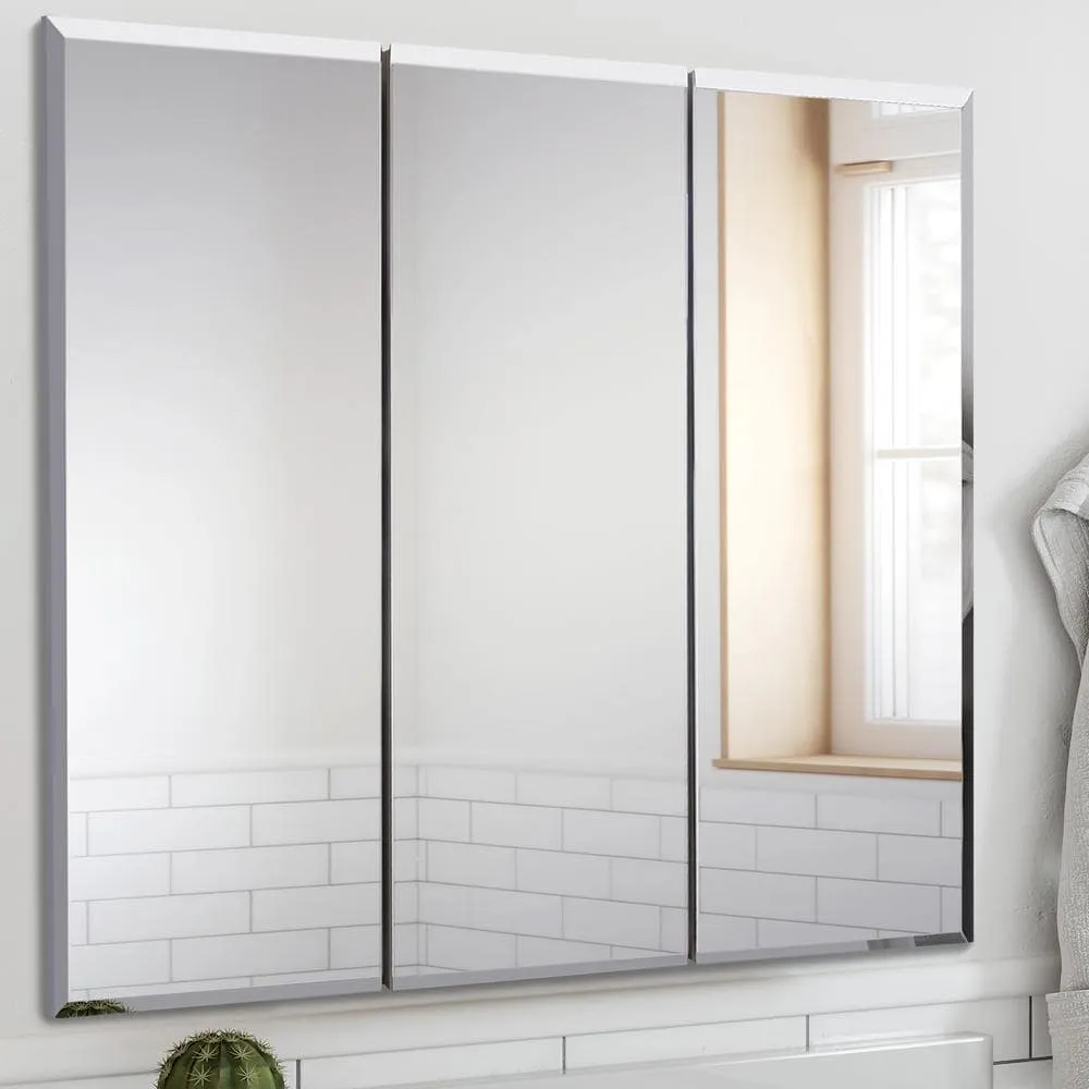 Design House Cyprus 36.3 in. x 30.1 in. Assembled Frameless Tri-View Recessed/Surface Mount Bathroom Medicine Cabinet with Mirrors, photo 7 of 14