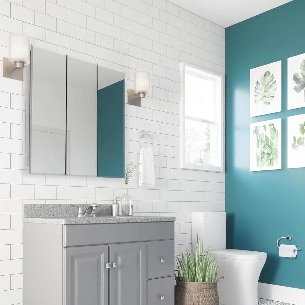 Design House Cyprus 36.3 in. x 30.1 in. Assembled Frameless Tri-View Recessed/Surface Mount Bathroom Medicine Cabinet with Mirrors, photo 12 of 14