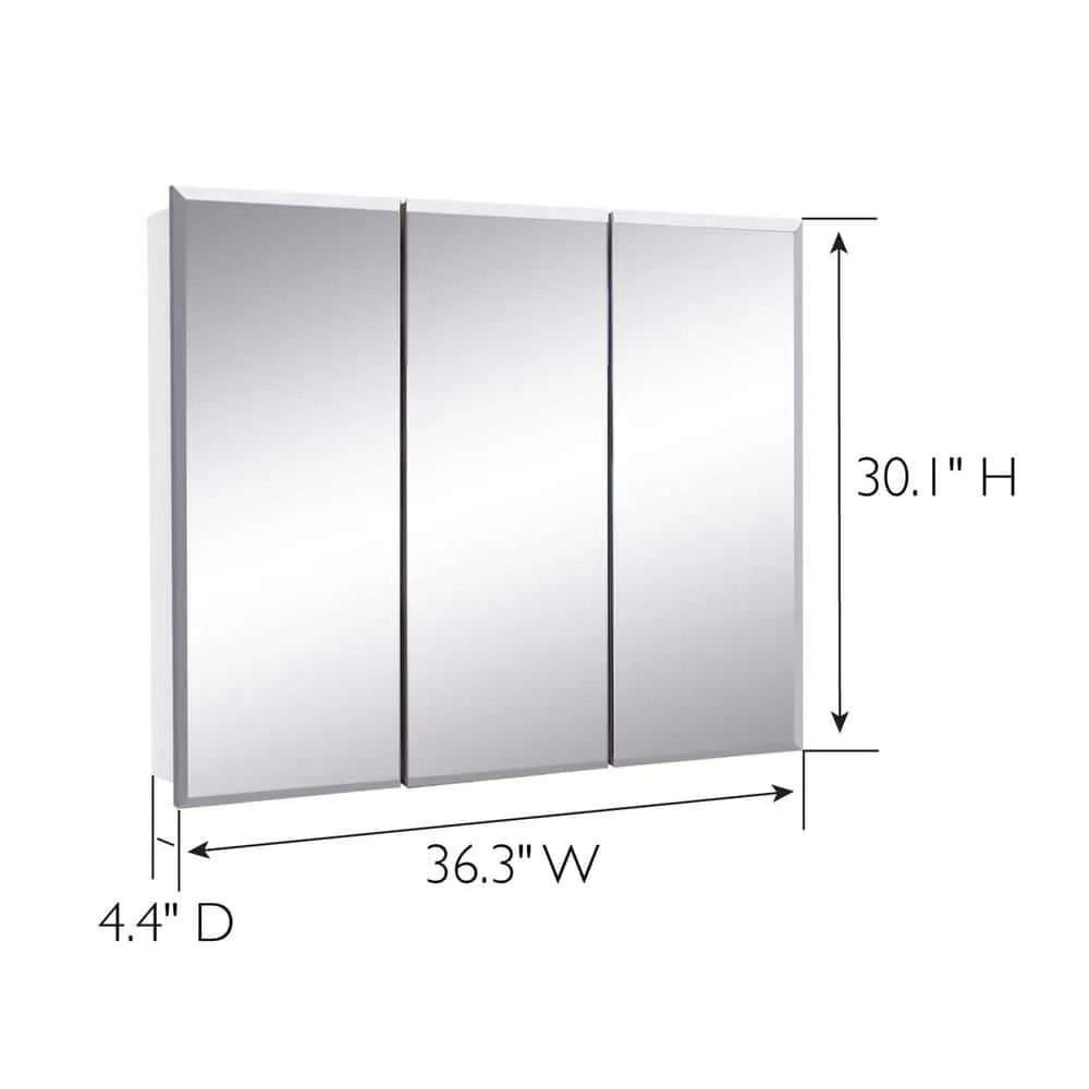 Design House Cyprus 36.3 in. x 30.1 in. Assembled Frameless Tri-View Recessed/Surface Mount Bathroom Medicine Cabinet with Mirrors, photo 2 of 14