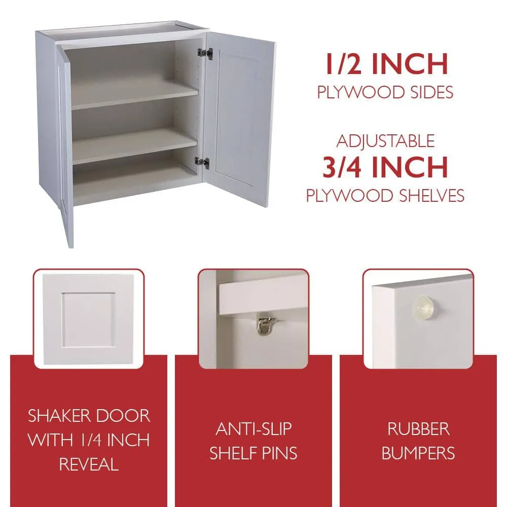 Design House Brookings Solid Wood Ready to Assemble Shaker 27 in. x 36 in. x 12 in. 2 Door Wall Kitchen Cabinet W2736 in White, photo 3 of 15