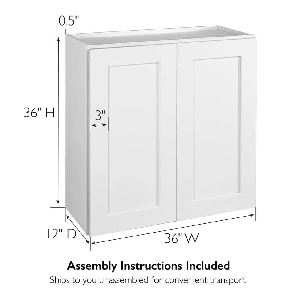 Design House Brookings Solid Wood Ready to Assemble Shaker 12 in. x 36 in. x 36 in. 2 Door Wall Kitchen Cabinet W3636 in White, photo 9 of 15