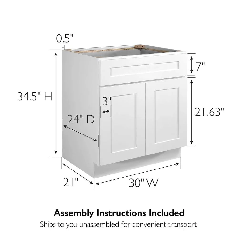 Design House Brookings Plywood Ready to Assemble Shaker 30x34.5x24 in. 2-Door Base Kitchen Cabinet Sink in White, photo 9 of 15